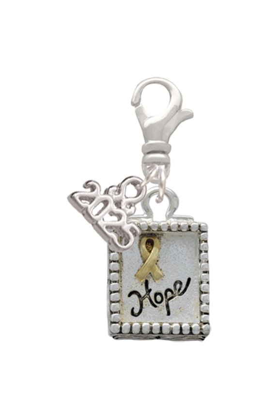 Two-tone Shadow Box ''Hope'' with Ribbon - Silver-tone Clip on Charm with Mini Year 2025