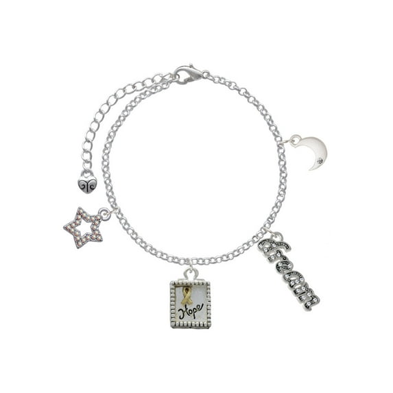 Delight Jewelry Two-tone Shadow Box ''Hope'' with Ribbon Silvertone Dream Big Charm Bracelet, 7.5+2" Extender