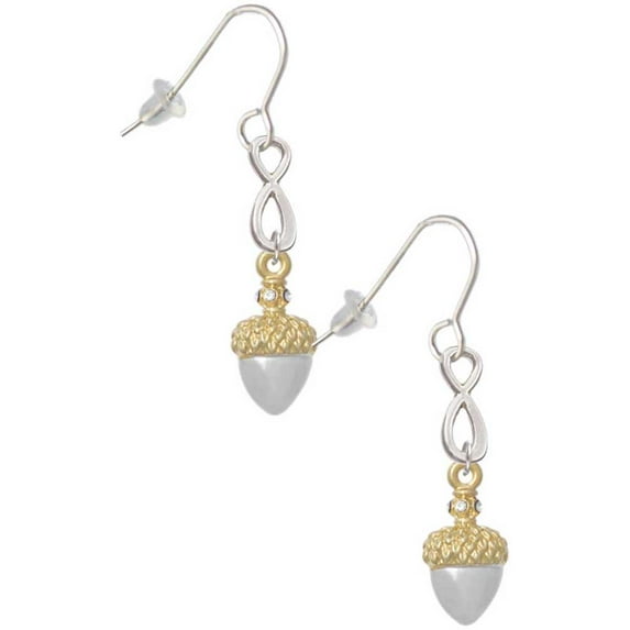 Delight Jewelry Two-tone Small Acorn with Crystals Silver tone Infinity French Earrings
