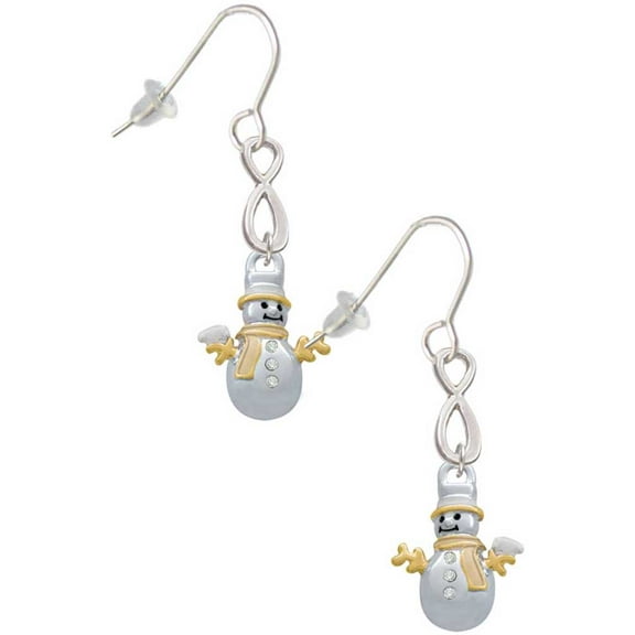 Delight Jewelry Two-tone Snowman with Crystal Buttons Silver tone Infinity French Earrings