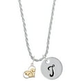 thumbnail image 1 of Delight Jewelry Two-tone Squirrel in Heart - Silvertone Script Initial Disc - T - Charm Necklace, 20"+3", 1 of 4