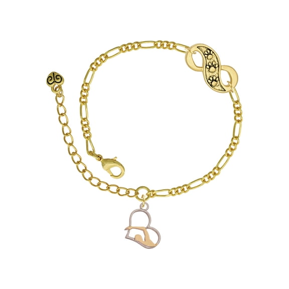 Delight Jewelry Two-tone Swimmer in Heart Gold-tone Paw Infinity Link Chain Bracelet, 6"+2" Extender