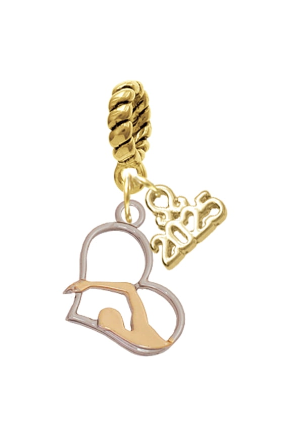 Two-tone Swimmer in Heart - Gold-tone Rope Charm Bead Dangle with Mini 2025