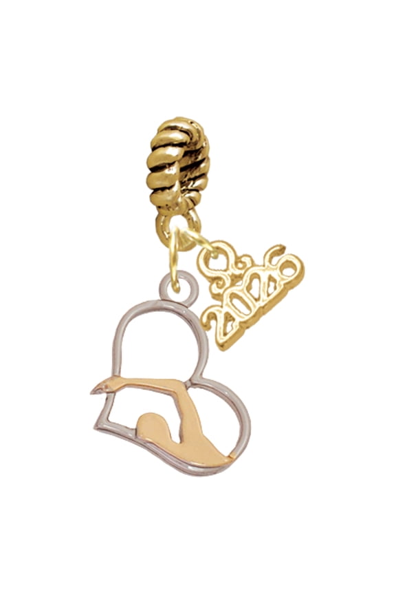 Two-tone Swimmer in Heart - Goldtone Plated Rope Charm Bead Dangle with Mini 2026