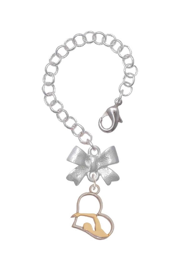 Two-tone Swimmer in Heart - Silvertone Bow Charm Accessory for Tumblers and Thermal Cups