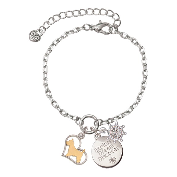 Delight Jewelry Two-tone Westie Silhouette Heart Silvertone Discover Dream Explore Zoey Charm Bracelet, 6.5+2" Extender