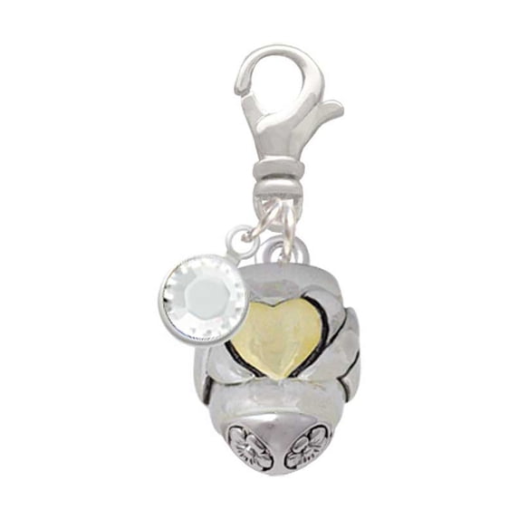 Delight Jewelry Two-tone X with Heart Spinner - Silvertone Clip on Charm with Clear Crystal Drop