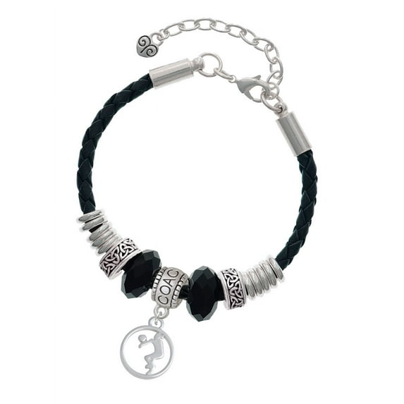 Delight Jewelry Volleyball Player Silhouette in 1/2'' Disc Coach Celtic Knot Leather Bead Bracelet, 7"+2" Extender