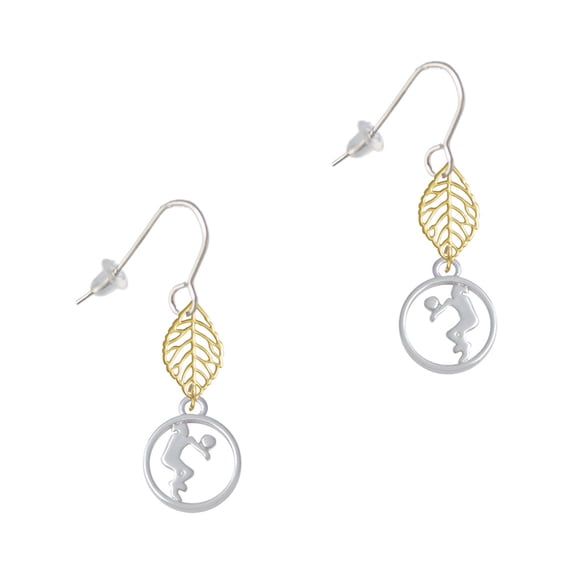 Delight Jewelry Volleyball Player Silhouette in 1/2'' Disc Goldtone Leaf French Earrings