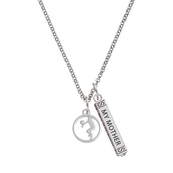 Delight Jewelry Volleyball Player Silhouette in 1/2'' Disc Silvertone Always My Mother Bar Charm Necklace, 23"