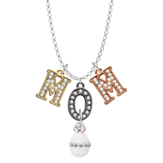 Delight Jewelry White Easter Egg with Clear Crystal Band Multi-Colored Crystal Mom Charm Necklace