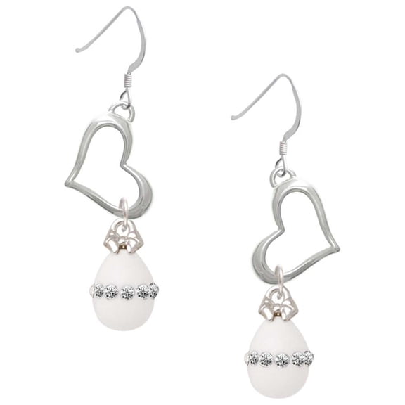 Delight Jewelry White Easter Egg with Clear Crystal Band Open Heart French Earrings