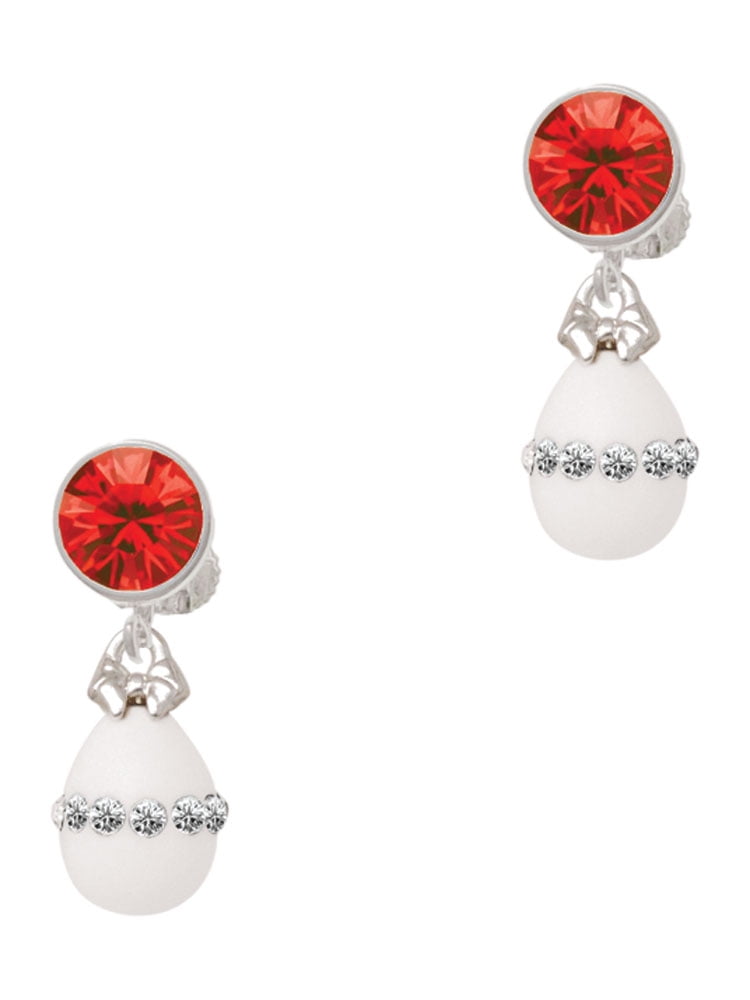 Delight Jewelry White Easter Egg with Clear Crystal Band Red Crystal Clip on Earrings