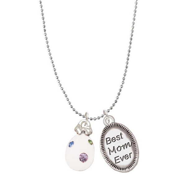 Delight Jewelry White Easter Egg with Color Crystal Dots Best Mom Ever Charm Necklace