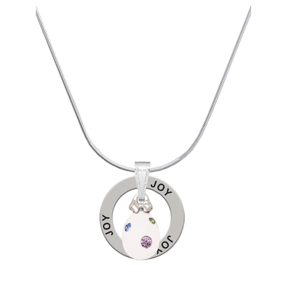 Delight Jewelry White Easter Egg with Color Crystal Dots Joy Ring Charm Necklace, 18"