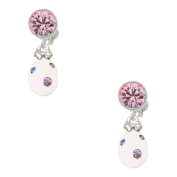 Delight Jewelry White Easter Egg with Color Crystal Dots Pink Crystal Clip on Earrings