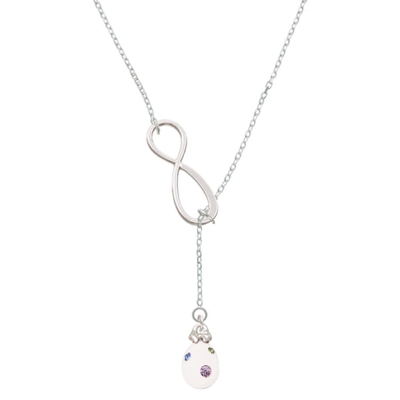 Delight Jewelry White Easter Egg with Color Crystal Dots Silver tone Elegant Infinity Lariat Necklace