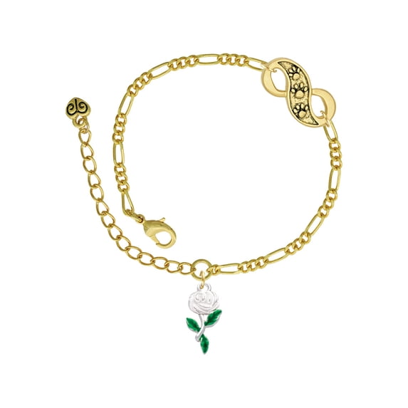 Delight Jewelry White Flower Gold-tone Paw Infinity Link Chain Bracelet, 6"+2" Extender