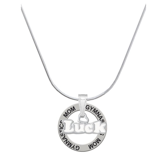 Delight Jewelry White ''Luck'' with Heart Gymnastics Mom Ring Charm Necklace, 18"