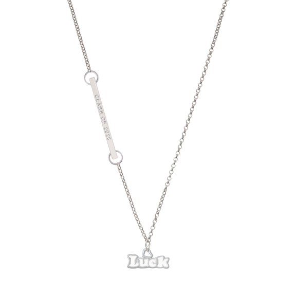 Delight Jewelry White ''Luck'' with Heart - Silvertone Class of 2026 Delicate Bar Necklace, 18.75"