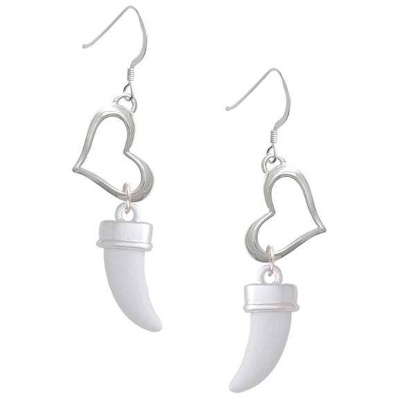 Delight Jewelry White Sabre Tooth Open Heart French Earrings