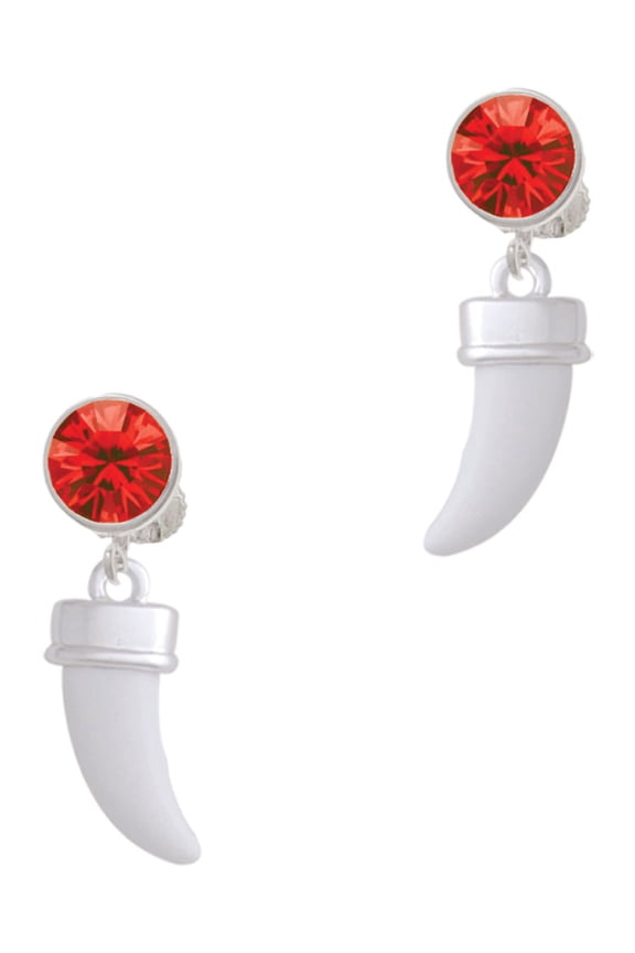 White Sabre Tooth Red Crystal Clip on Earrings