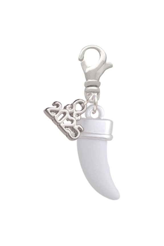 White Sabre Tooth - Silver-tone Clip on Charm with Mini Year 2025