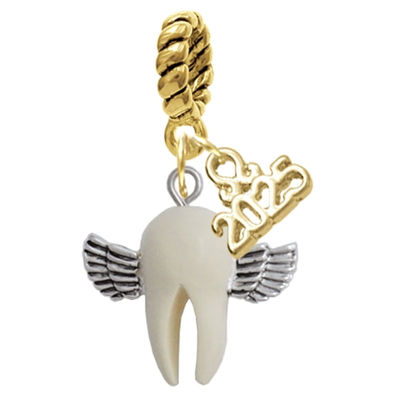 Delight Jewelry White Tooth with Wings - Tooth Fairy - Gold-tone Rope Charm Bead Dangle with Mini 2025