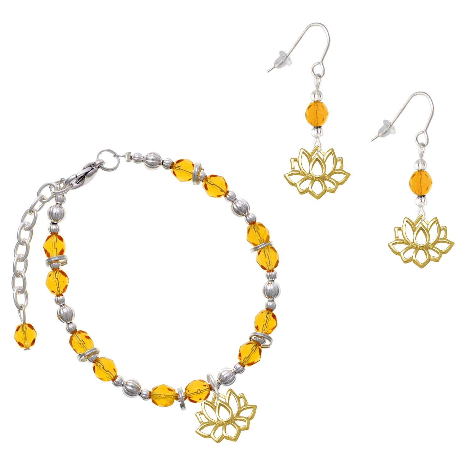 Delight Jewelry Yellow Beaded Bracelet and Earring Set, featuring Gold ...