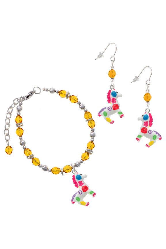 Yellow Beaded Bracelet and Earring Set, featuring Resin Bright Paint Pony Charms