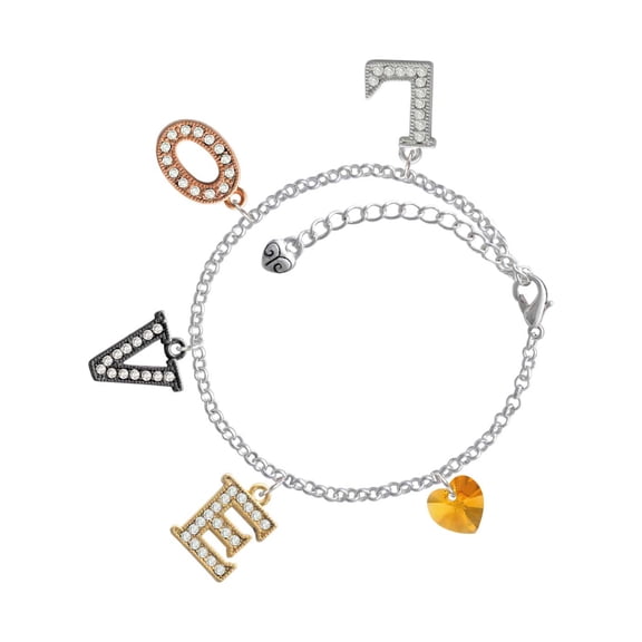 Delight Jewelry Yellow Crystal Heart Multi-Colored Crystal Love Charm Bracelet