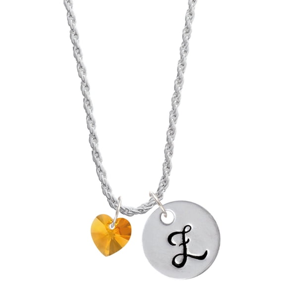 Delight Jewelry Yellow Crystal Heart Silvertone Script Initial Disc - Z - Charm Necklace, 20"+3"