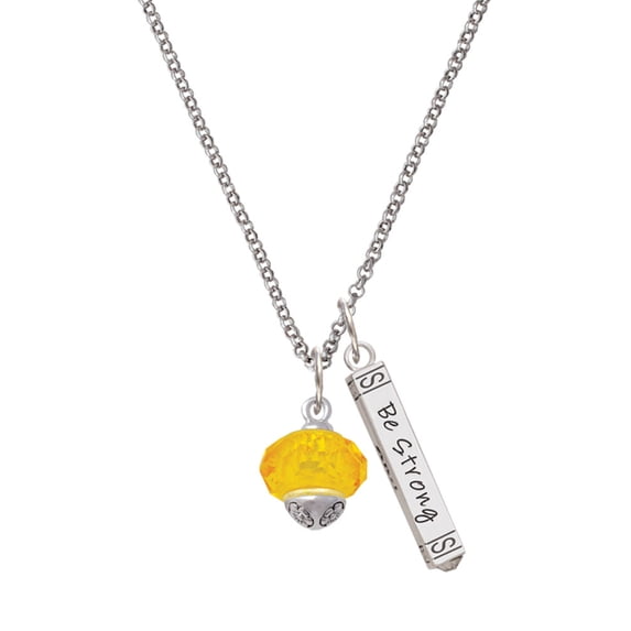 Delight Jewelry Yellow Faceted Glass Goldtone Spinner Silvertone Be Strong and Courageous Bar Charm Necklace, 23"