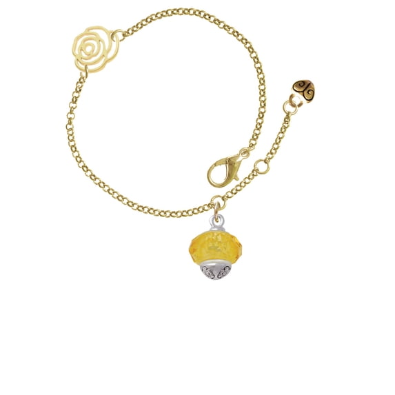 Delight Jewelry Yellow Faceted Glass Spinner Gold-tone Rose Link Chain Bracelet, 6.25"+1.75" Extender