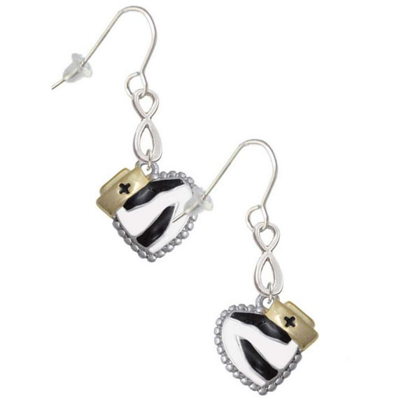 Delight Jewelry Zebra Print Heart with Nurse Hat Silver tone Infinity French Earrings