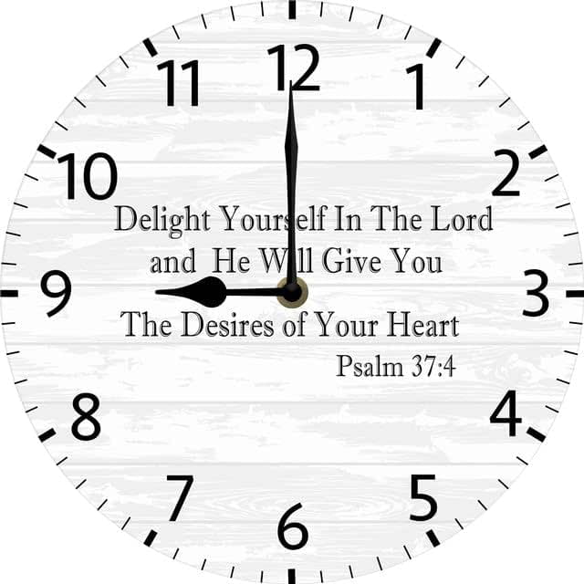 Delight Yourself In The Lord Christian Wood Clock Christian Quotes Bible Scripture Inspirational Words Wall Clock Religious Home Décor 10 Inch Silent Non-Ticking Battery Operated