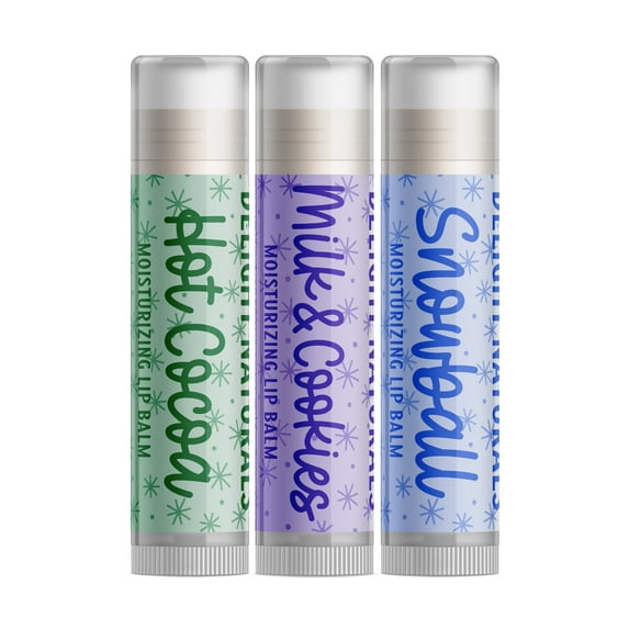 Delight Naturals Holiday Treats Lip Balm Gift Set - Hot Cocoa, Milk & Cookies, Peppermint Mocha
