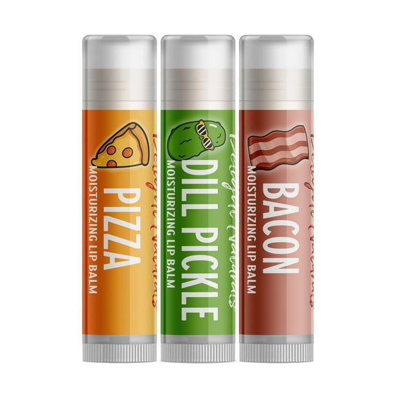 Delight Naturals Weird Flavor Fun Lip Balm Gift Set - Dill Pickle, Pizza, and Bacon