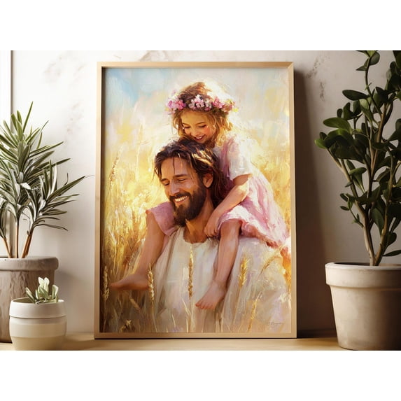 Delight in the Lord Jesus With Children High End Christian Art Divine Embrace, Stretched Canvas 8x10in