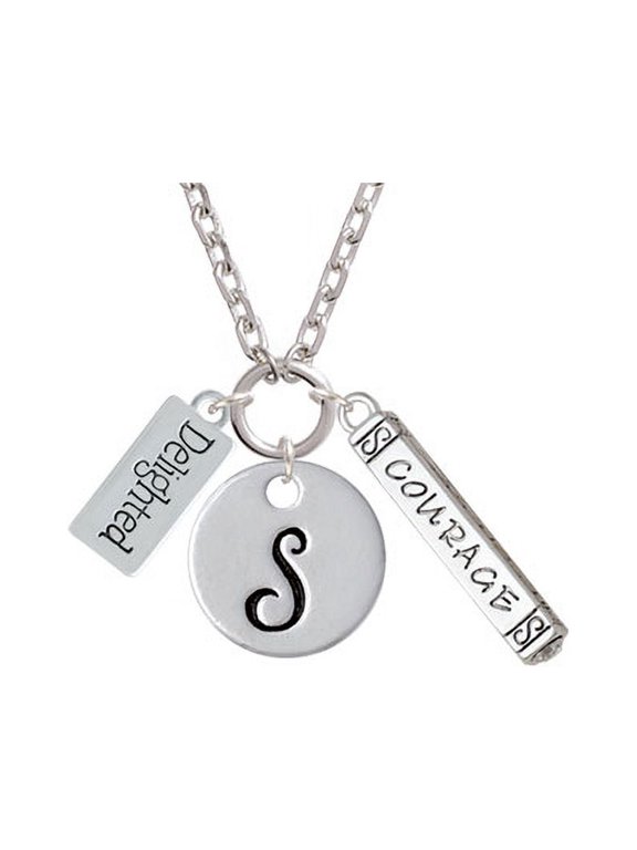 Delighted Rectangle - S - Script Initial Disc Courage Strength Wisdom Zoe Necklace