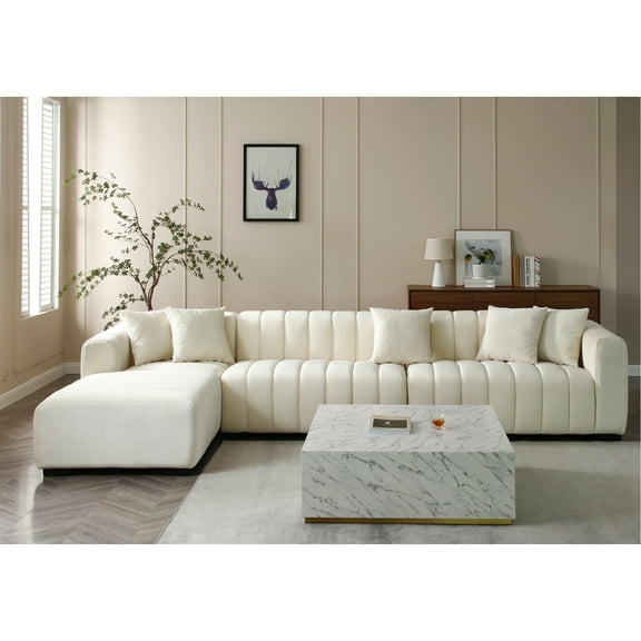 Delightful 139'' Channel Velvet With Left Chaise Enticing