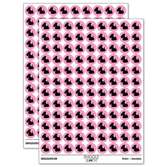 Delightful Cartoon Scottish Terrier 200+ Round Stickers - Light Pink - Gloss Finish - 0.50" Size