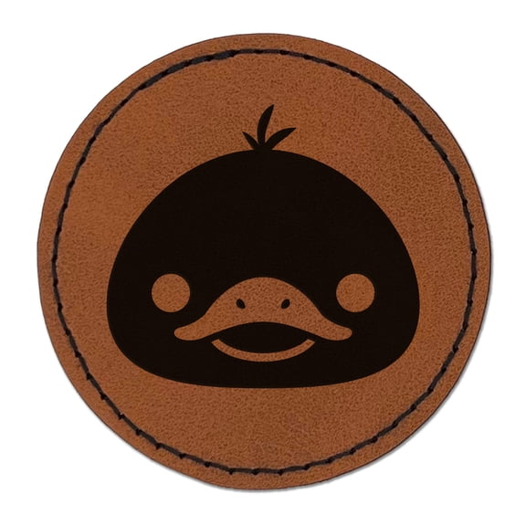 Delightful Dark Duckling Head 2.5" Faux Leather Round Engraved Iron-On Patch - Brown