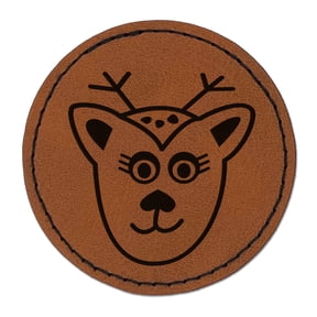 Delightful Deer Face 2.5" Faux Leather Round Engraved Iron-On Patch - Brown