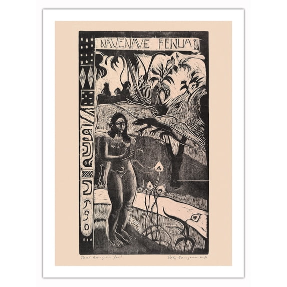 Delightful Land (Nave Nave Fenua) - From an Original Color Woodblock Print by Paul Gauguin c.1893 - Fine Art Matte Paper Print (Unframed) 24x32in