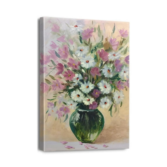 Delightful Pink Floral Canvas Wall Art 12X16inch Artwork Prints of Abstract Bouquet in Vase for Teen Girl's Bedroom. Attractive Picture Poster for Bathroom Decor
