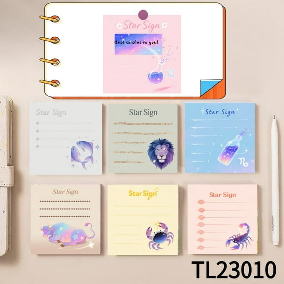 Delightful Star Sign Sticky Notes - Bring Fun To Note - Taking (3.543.54 Inches) 100-Pack with105 Emoticon Stickers, Strong Adhesive for All Your Note - Taking Needs, Leaving Temporary Messages