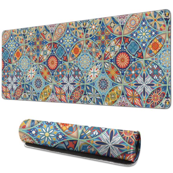 Delightfully Designed: Small Sized Mandala Mouse Mat - Non-Slip, Stitched Edge, Waterproof - Women's Office Favorite (31.5x11.8 Inch)