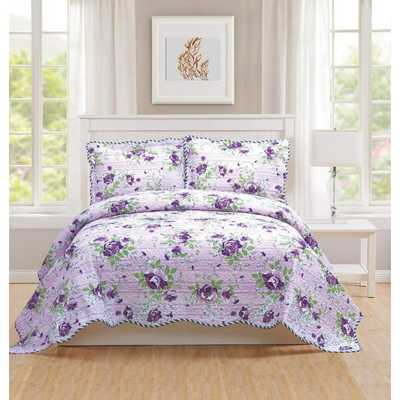 Delilah- 3 Piece Quilt bedspread Set King size - Purple