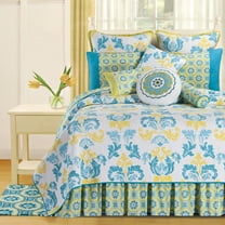 Delilah Blue Yellow Damask King Quilt